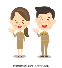 Cartoon Male and Female Thai Teacher Vector      