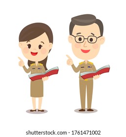 Cartoon Male and Female Thai Teacher character vector