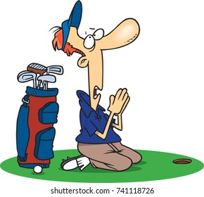 cartoon male golfer praying on the golf course