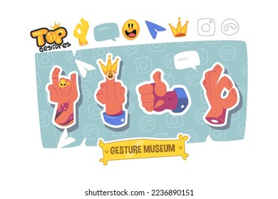 Cartoon male hands with different gesture set vector illustration. Cool, thumbup and ok gesture flat style set