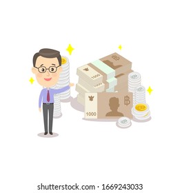 Cartoon Male have Thai Money Vector