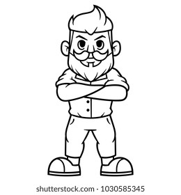 Cartoon Male Hipster Character Outline