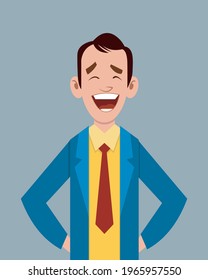 Cartoon male joy facial expression vector illustration. Young businessman character expression for design, motion or animation.