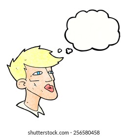 cartoon male model guy with thought bubble