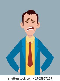 Cartoon male sad facial expression vector illustration. Young businessman character expression for design, motion or animation.
