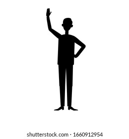 Cartoon Male Silhouette. Businessman Pose Hand, Hello