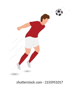 Cartoon Male Soccer Player Hitting Ball From Head On White Background.