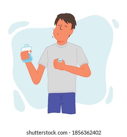 Cartoon male standing and gargling mouthwash. Isolated vector illustration. 