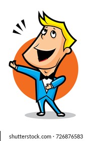 Cartoon Male superstar singer character wearing bowtie is enjoy with singing - vector character mascot