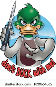 Cartoon Mallard Duck Holding Switchblade Knife