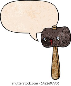 cartoon mallet with speech bubble in retro texture style