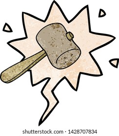 cartoon mallet with speech bubble in retro texture style