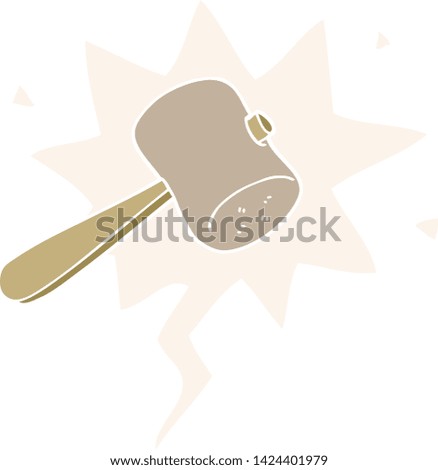 cartoon mallet with speech bubble in retro style