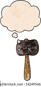 cartoon mallet with thought bubble in grunge texture style