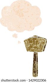 cartoon mallet with thought bubble in grunge distressed retro textured style