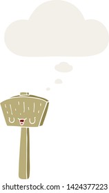 cartoon mallet with thought bubble in retro style