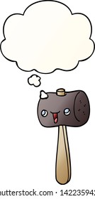 mallet de dibujos animados con burbuja de pensamiento en un estilo de gradiente suave