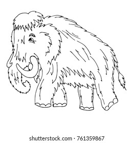 Cartoon mammoth standing on ice age. Vector illustration. Isolated on white background.