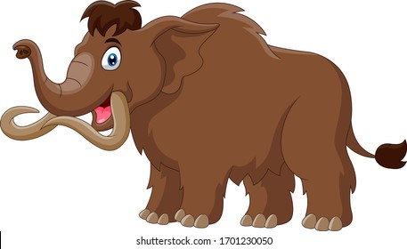 Cartoon mammoth walking cute happy