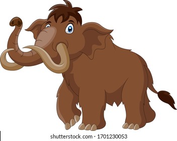 Cartoon mammoth walking cute happy