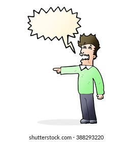 cartoon man accusing with speech bubble
