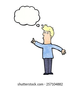 cartoon man advising caution with thought bubble