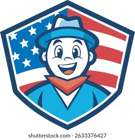 Cartoon Man with American Flag Background Design