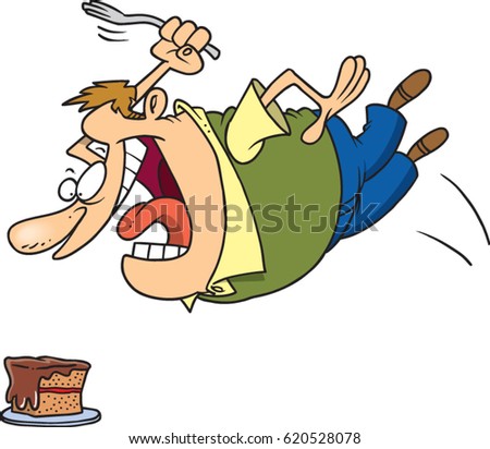 cartoon man attacking a cake