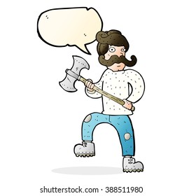 cartoon man with axe with speech bubble