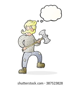 cartoon man with axe with thought bubble