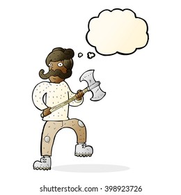 cartoon man with axe with thought bubble