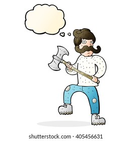 cartoon man with axe with thought bubble