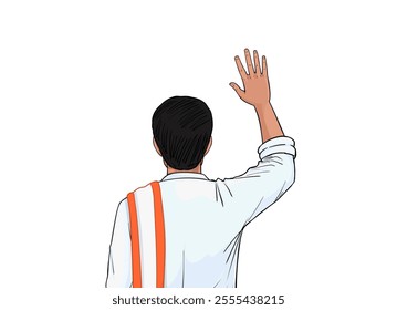 Cartoon Man Back Pose hand up Vector, Indian Village Leader character, back view, character illustration