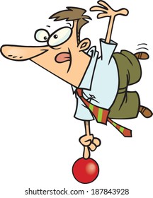 cartoon man balancing on a ball with one finger