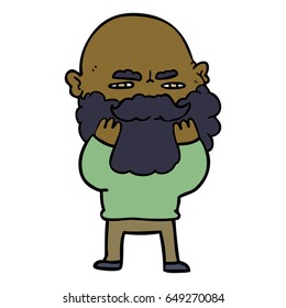 cartoon man with beard frowning checking his beard