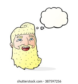 caricaturista con barba riendo con burbuja de pensamiento