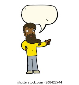 caricaturista con barba apuntando con burbuja de habla