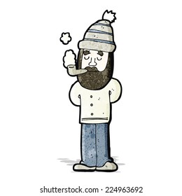 cartoon man with beard smoking pipe