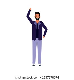 cartoon man with beard standing over white background, colorful design. vector illustration
