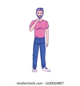 cartoon man with beard standing over white background, colorful design, vector illustration