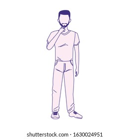 cartoon man with beard standing over white background, flat design, vector illustration