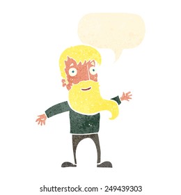cartoon man with beard waving with speech bubble