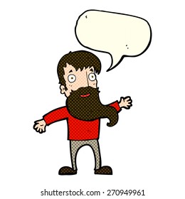 cartoon man with beard waving with speech bubble