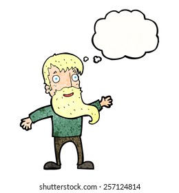caricaturista con barba saludando con burbuja de pensamiento