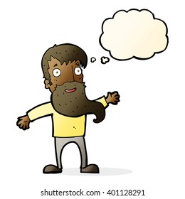 caricaturista con barba saludando con burbuja de pensamiento