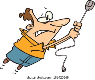 cartoon man being dragged by a computer mouse