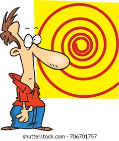 cartoon man being hypnotized by a spiraling circle