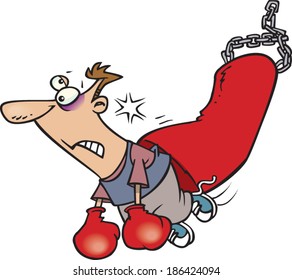 cartoon man being knocked out by a punching bag