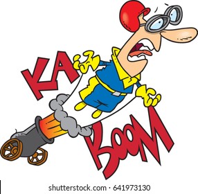 cartoon man being shot out of a cannon