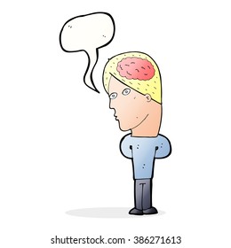 caricaturista con gran cerebro con burbuja de habla